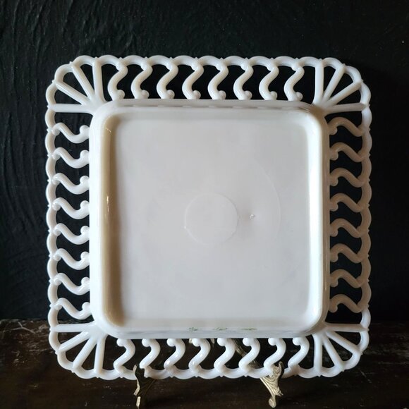 Vintage 1940s Westmoreland Milk Glass Square Lace S Pattern Plate 9.375" - Picture 2 of 3
